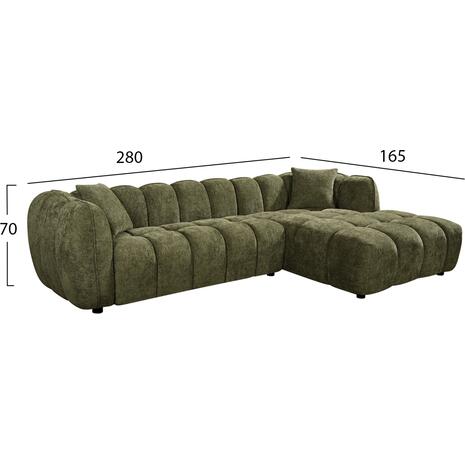 ΚΑΝΑΠΕΣ ΓΩΝΙΑ (ΔΕΞΙΑ) LYKKE HM3326.03R ΠΡΑΣΙΝΟ ΥΦΑΣΜΑ 280x89-165(η γωνία)x70Υεκ