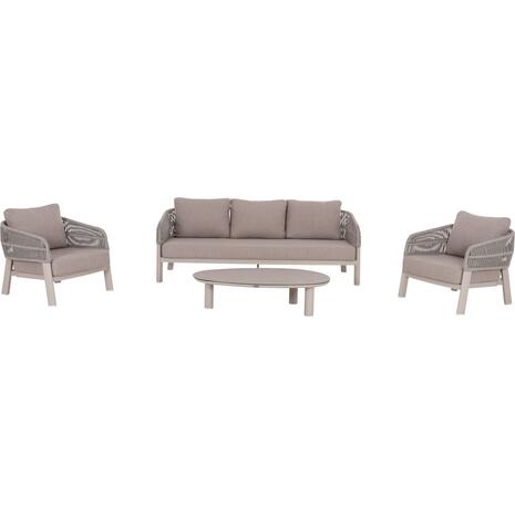 ΣΕΤ ΣΑΛΟΝΙ 4ΤΜΧ MAHAL HM6424.02 ΚΡΕΜ ΑΛΟΥΜΙΝΙΟ--ΜΠΕΖ OLEFIN & ΣΧΟΙΝΙ STRAP