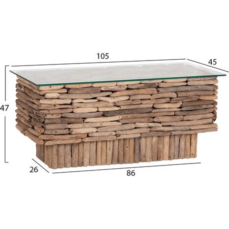 ΤΡΑΠΕΖΙ ΣΑΛΟΝΙΟΥ ΟΡΘΟΓΩΝΙΟ SPARROW HM18366 DRIFTWOOD--ΓΥΑΛΙ 105x45x47Υεκ.