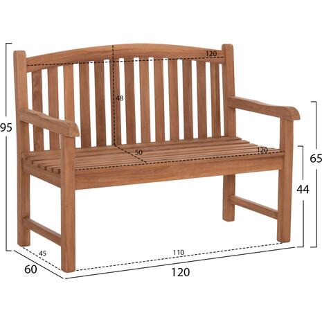 ΠΑΓΚΑΚΙ ΚΗΠΟΥ 2ΘΕΣΙΟ ELENA HM6651 ΞΥΛΟ TEAK--ΦΥΣΙΚΟ 120x60x95Υεκ.