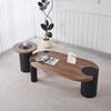 ΤΡΑΠΕΖΑΚΙ ΣΤΡΟΓΓΥΛΟ ΒΟΗΘΗΤΙKΟ OVALON HM18434.05 MDF TOP ΚΑΡΥΔΙ & ΒΑΣΗ ΜΑΥΡΗ Φ45x50Υεκ