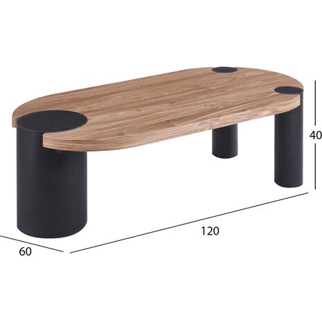 ΤΡΑΠΕΖΙ ΣΑΛΟΝΙΟΥ ΟΒΑΛ OVALON HM18433.05 MDF TOP ΚΑΡΥΔΙ-MDF ΠΟΔΙΑ ΜΑΥΡΑ 120x60x40Υεκ