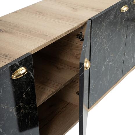 ΜΠΟΥΦΕΣ ΜΕΛΑΜΙΝΗΣ HM9045.01 NATURAL WOOD - ΜΑΥΡΟ ΜΑΡΜΑΡΟ 180x41x77,8Y εκ.