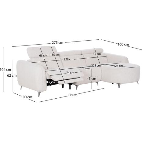 ΚΑΝΑΠΕΣ ΔΕΞΙΑ ΓΩΝΙΑ 3Θ ΜΕ RECLINE VALENTE HM3317.02R ΜΠΕΖ ΥΦΑΣΜΑ 275x160x104Yεκ