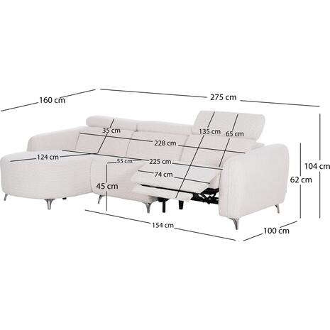 ΚΑΝΑΠΕΣ ΑΡΙΣΤΕΡΗ ΓΩΝΙΑ 3Θ ΜΕ RECLINE VALENTE HM3317.02L ΜΠΕΖ ΥΦΑΣΜΑ 275x160x104Yεκ