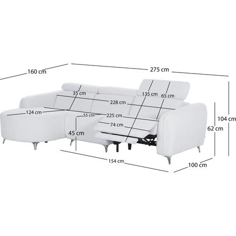 ΚΑΝΑΠΕΣ ΑΡΙΣΤΕΡΗ ΓΩΝΙΑ 3Θ ΜΕ RECLINE VALENTE HM3317.01L ΑΝΟΙΧΤΟ ΓΚΡΙ ΥΦΑΣΜΑ 275x160x104Yεκ