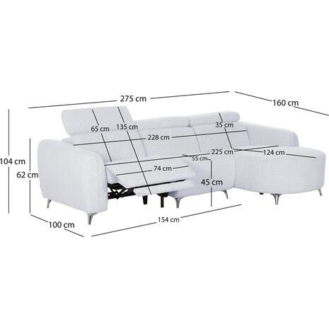 ΚΑΝΑΠΕΣ ΔΕΞΙΑ ΓΩΝΙΑ 3Θ ΜΕ RECLINE VALENTE HM3317.01R ΑΝΟΙΧΤΟ ΓΚΡΙ ΥΦΑΣΜΑ 275x160x104Yεκ