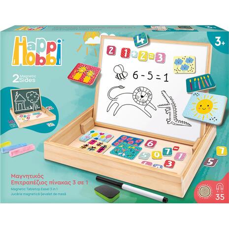 As company Happihobbi Magnet Ξύλινος Μαγνητικός Επιτραπέζιος Πίνακας 2 Όψεων Με 35 Εκπαιδευτικούς Μαγνήτες (1029-64086)
