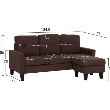 ΚΑΝΑΠΕΣ ΓΩΝΙΑ ΑΝΑΣΤΡΕΨΙΜΗ MEGGY HM3297.12 ΚΑΦΕ ΥΦΑΣΜΑ 184.5x129x86Yεκ.
