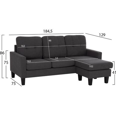 ΚΑΝΑΠΕΣ ΓΩΝΙΑ ΑΝΑΣΤΡΕΨΙΜΗ MEGGY HM3297.11 ΓΚΡΙ ΥΦΑΣΜΑ 184.5x75-129x86Yεκ.