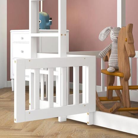 ΠΑΙΔΙΚΗ ΚΟΥΚΕΤΑ τ.MONTESSORI ΜΕ ΠΑΡΚΑΚΙ PLAYKID HM703.03 ΞΥΛΟ ΠΕΥΚΟΥ ΛΕΥΚΟ ΓΙΑ 190x90εκ