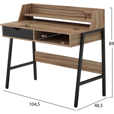 ΓΡΑΦΕΙΟ OLIVIER HM2129.02 ΜΕΛΑΜΙΝΗ ΣΕ ΚΑΡΥΔΙ-ΜΑΥΡΟ-ΜΑΥΡΟΣ ΜΕΤΑΛΛΙΚΟΣ ΣΚΕΛΕΤΟΣ 104x48x89Υεκ