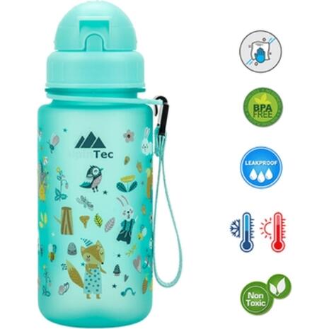 Παγούρι παιδικό Alpintec με καλαμάκι BPA-FREE πλαστικό Tritan 400ml Animals Τιρκουάζ