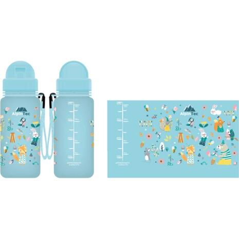 Παγούρι παιδικό Alpintec με καλαμάκι BPA-FREE πλαστικό Tritan 400ml Animals Τιρκουάζ