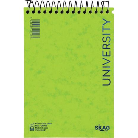 Μπλοκ σημειώσεων όρθιο σπιράλ Skag University No.61 3 Θεμάτων ριγέ 126x178mm 80gr (121163) - Ανακάλυψε Μπλοκ - Σημειωματάρια για να καταγράφεις τις πολύτιμες σημειώσεις σου από το Oikonomou-shop.gr.