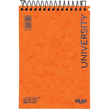 Μπλοκ σημειώσεων όρθιο σπιράλ Skag University No.61 3 Θεμάτων ριγέ 126x178mm 80gr (121163) - Ανακάλυψε Μπλοκ - Σημειωματάρια για να καταγράφεις τις πολύτιμες σημειώσεις σου από το Oikonomou-shop.gr.
