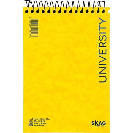 Μπλοκ σημειώσεων όρθιο σπιράλ Skag University No.61 3 Θεμάτων ριγέ 126x178mm 80gr (121163) - Ανακάλυψε Μπλοκ - Σημειωματάρια για να καταγράφεις τις πολύτιμες σημειώσεις σου από το Oikonomou-shop.gr.