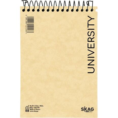 Μπλοκ σημειώσεων όρθιο σπιράλ Skag University No.61 3 Θεμάτων ριγέ 126x178mm 80gr (121163) - Ανακάλυψε Μπλοκ - Σημειωματάρια για να καταγράφεις τις πολύτιμες σημειώσεις σου από το Oikonomou-shop.gr.