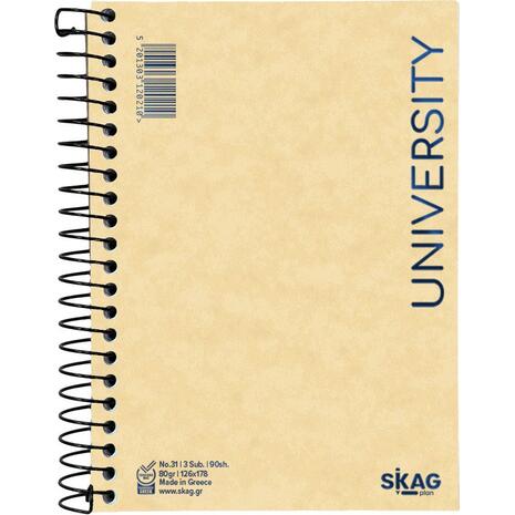 Μπλοκ σημειώσεων σπιράλ Skag University No.31 3 Θεμάτων ριγέ 126x178mm 80gr (120210) - Ανακάλυψε Μπλοκ - Σημειωματάρια για να καταγράφεις τις πολύτιμες σημειώσεις σου από το Oikonomou-shop.gr.