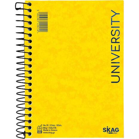Μπλοκ σημειώσεων σπιράλ Skag University No.31 3 Θεμάτων ριγέ 126x178mm 80gr (120210) - Ανακάλυψε Μπλοκ - Σημειωματάρια για να καταγράφεις τις πολύτιμες σημειώσεις σου από το Oikonomou-shop.gr.