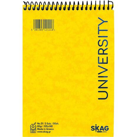 Μπλοκ σημειώσεων όρθιο σπιράλ Skag University No.51 3 Θεμάτων ριγέ 105x148mm 80gr (121118) - Ανακάλυψε Μπλοκ - Σημειωματάρια για να καταγράφεις τις πολύτιμες σημειώσεις σου από το Oikonomou-shop.gr.