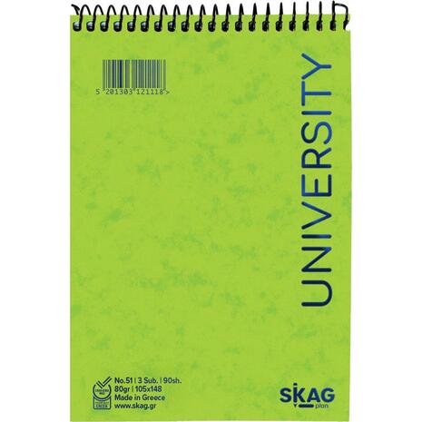Μπλοκ σημειώσεων όρθιο σπιράλ Skag University No.51 3 Θεμάτων ριγέ 105x148mm 80gr (121118) - Ανακάλυψε Μπλοκ - Σημειωματάρια για να καταγράφεις τις πολύτιμες σημειώσεις σου από το Oikonomou-shop.gr.