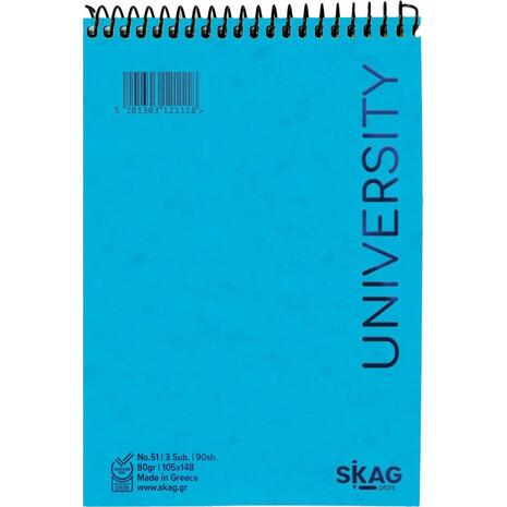 Μπλοκ σημειώσεων όρθιο σπιράλ Skag University No.51 3 Θεμάτων ριγέ 105x148mm 80gr (121118) - Ανακάλυψε Μπλοκ - Σημειωματάρια για να καταγράφεις τις πολύτιμες σημειώσεις σου από το Oikonomou-shop.gr.