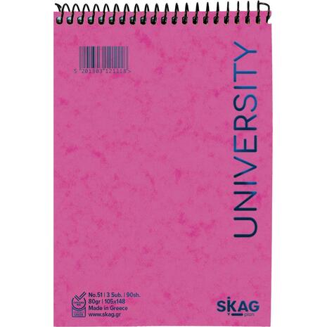 Μπλοκ σημειώσεων όρθιο σπιράλ Skag University No.51 3 Θεμάτων ριγέ 105x148mm 80gr (121118) - Ανακάλυψε Μπλοκ - Σημειωματάρια για να καταγράφεις τις πολύτιμες σημειώσεις σου από το Oikonomou-shop.gr.