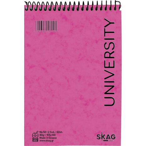 Μπλοκ σημειώσεων όρθιο σπιράλ Skag University No.50 2 Θεμάτων ριγέ 105x148mm 60 φύλλων 80gr - Ανακάλυψε Μπλοκ - Σημειωματάρια για να καταγράφεις τις πολύτιμες σημειώσεις σου από το Oikonomou-shop.gr.