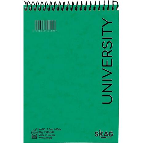 Μπλοκ σημειώσεων όρθιο σπιράλ Skag University No.50 2 Θεμάτων ριγέ 105x148mm 60 φύλλων 80gr - Ανακάλυψε Μπλοκ - Σημειωματάρια για να καταγράφεις τις πολύτιμες σημειώσεις σου από το Oikonomou-shop.gr.