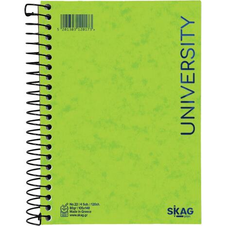 Μπλοκ σημειώσεων σπιράλ Skag University No.22 4 Θεμάτων ριγέ 105x148mm 120 φύλλων 80gr (120173) - Ανακάλυψε Μπλοκ - Σημειωματάρια για να καταγράφεις τις πολύτιμες σημειώσεις σου από το Oikonomou-shop.gr.