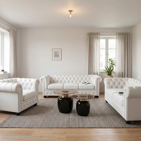 ΣΕΤ ΣΑΛΟΝΙ 2/ΘΕΣΙΟ & 3/ΘΕΣΙΟ & ΠΟΛΥΘΡΟΝΑ CHESTERFIELD ΛΕΥΚΟ ΜΑΤ
