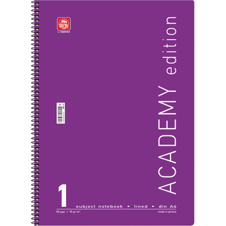 Τετράδιο σπιράλ Typotrust Academy A4 1 θέμα (διάφορα κλασικά χρώματα)