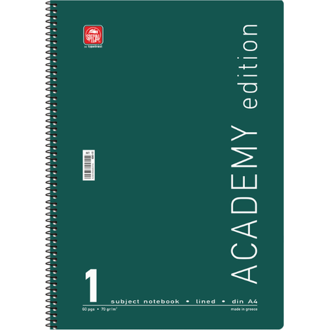 Τετράδιο σπιράλ Typotrust Academy A4 1 θέμα (διάφορα κλασικά χρώματα)