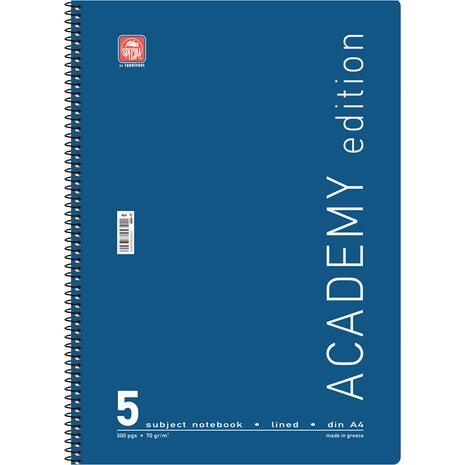 Τετράδιο σπιράλ Typotrust Academy A4 5 θεμάτων (διάφορα κλασικά χρώματα)