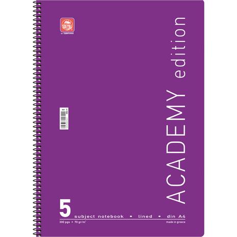 Τετράδιο σπιράλ Typotrust Academy A4 5 θεμάτων (διάφορα κλασικά χρώματα)