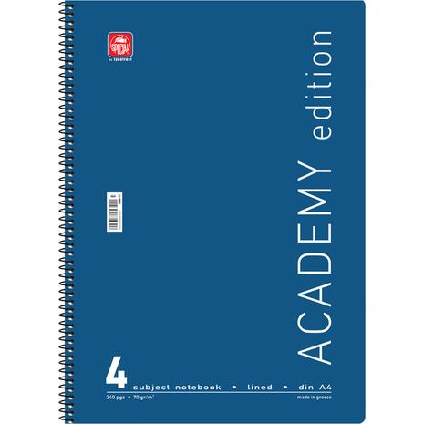 Τετράδιο σπιράλ Typotrust Academy A4 4 θεμάτων (διάφορα κλασικά χρώματα)
