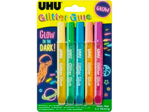 Χρυσόκολλες Glitter glue UHU Glitter Glow In The Dark (συσκευασία 6 τεμαχίων των 10ml) ασσορτί