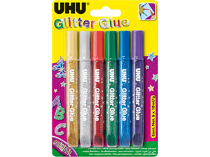 Χρυσόκολλες Glitter glue UHU Original (συσκευασία 6 τεμαχίων των 10ml) ασσορτί