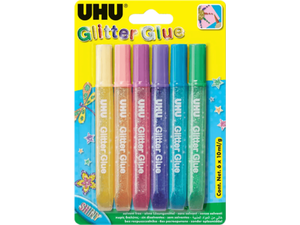 Χρυσόκολλες Glitter glue UHU Shiny (συσκευασία 6 τεμαχίων των 10ml) ασσορτί