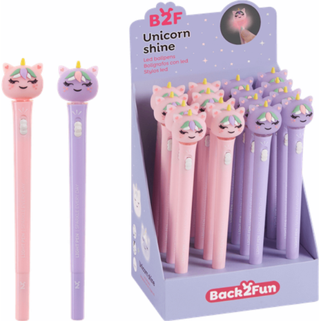 Στυλό διαρκείας BACK2FUN Shine Unicorn με καπάκι led 1.00mm (διάφορα σχέδια)