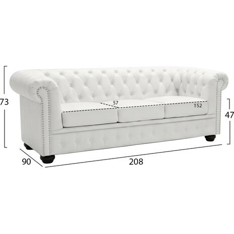 ΚΑΝΑΠΕΣ 3ΘΕΣΙΟΣ T.CHESTERFIELD HM3009.02 ΤΕΧΝΟΔΕΡΜΑ ΛΕΥΚΟ ΜΑΤ 208x90x73 εκ.