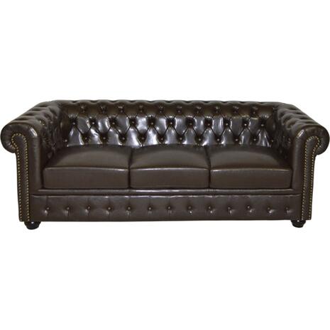 ΚΑΝΑΠΕΣ 3ΘΕΣΙΟΣ T.CHESTERFIELD HM3009.01 ΤΕΧΝΟΔΕΡΜΑ ΣΚΟΥΡΟ ΚΑΦΕ 208x90x73Υ εκ.