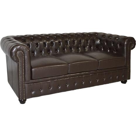 ΚΑΝΑΠΕΣ 3ΘΕΣΙΟΣ T.CHESTERFIELD HM3009.01 ΤΕΧΝΟΔΕΡΜΑ ΣΚΟΥΡΟ ΚΑΦΕ 208x90x73Υ εκ.