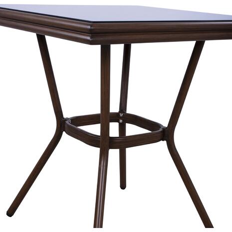 ΤΡΑΠΕΖΙ ΑΛΟΥΜΙΝΙΟΥ HARLOW 70X70X76Υ ΜΕ ΟΨΗ BAMBOO HM5568.03 ΚΑΦΕ ΜΕ ΓΥΑΛΙ