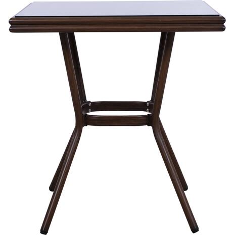 ΤΡΑΠΕΖΙ ΑΛΟΥΜΙΝΙΟΥ HARLOW 70X70X76Υ ΜΕ ΟΨΗ BAMBOO HM5568.03 ΚΑΦΕ ΜΕ ΓΥΑΛΙ