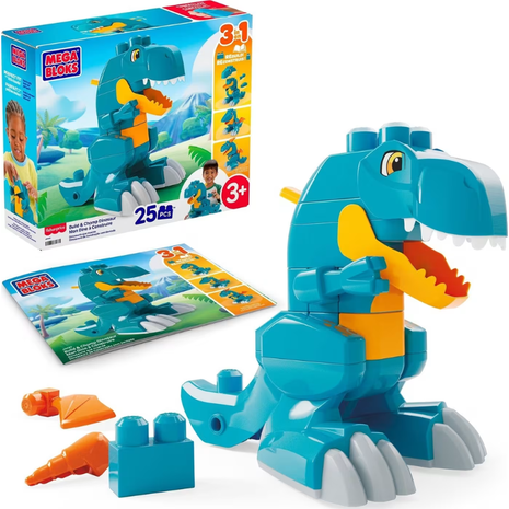 Mega Bloks Build & Chomp Dinosaur – Εκπαιδευτικό Σετ Κατασκευών Δεινόσαυρος 3 σε 1 με 25 Τουβλάκια