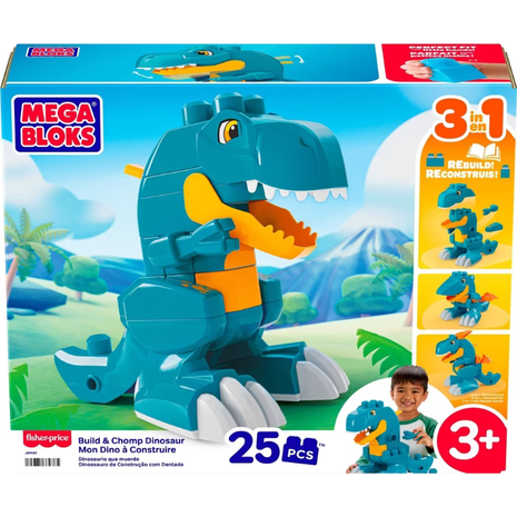 Mega Bloks Build & Chomp Dinosaur – Εκπαιδευτικό Σετ Κατασκευών Δεινόσαυρος 3 σε 1 με 25 Τουβλάκια