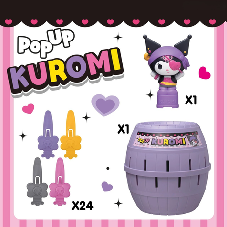 Tomy Pop Up Kuromi – Επιτραπέζιο Παιχνίδι Δράσης με Βαρέλι για 2-4 Παίκτες (4+ Ετών)
