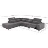 ΚΑΝΑΠΕΣ ΑΡΙΣΤΕΡΗ ΓΩΝΙΑ 5Θ ΜΕ RECLINE LUNARIS HM3316.01L ΓΚΡΙ ΥΦΑΣΜΑ 307x267x94Yεκ